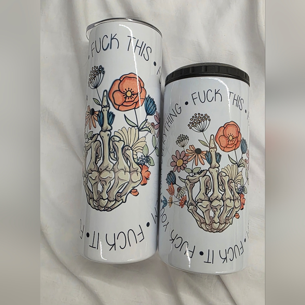 Floral Skull Graphic Tumbler & Koozie Set GREAT GIFT. Tumbler Used Once
